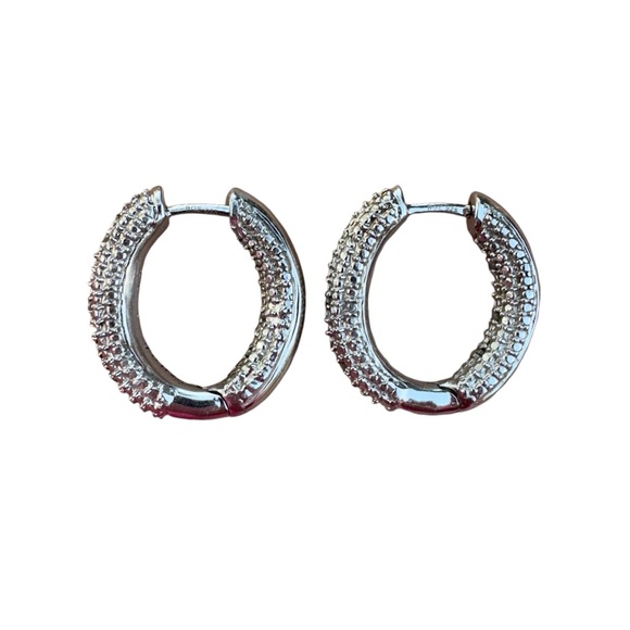 Bradford Exchange Sterling Silver Hoop Diamond Earrings Engraved I Love You 925 - Picture 1 of 5